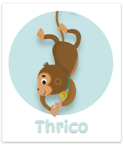 Thrico, the playful monkey from TT Forest Adventure, with a face profile shaped like the number 3